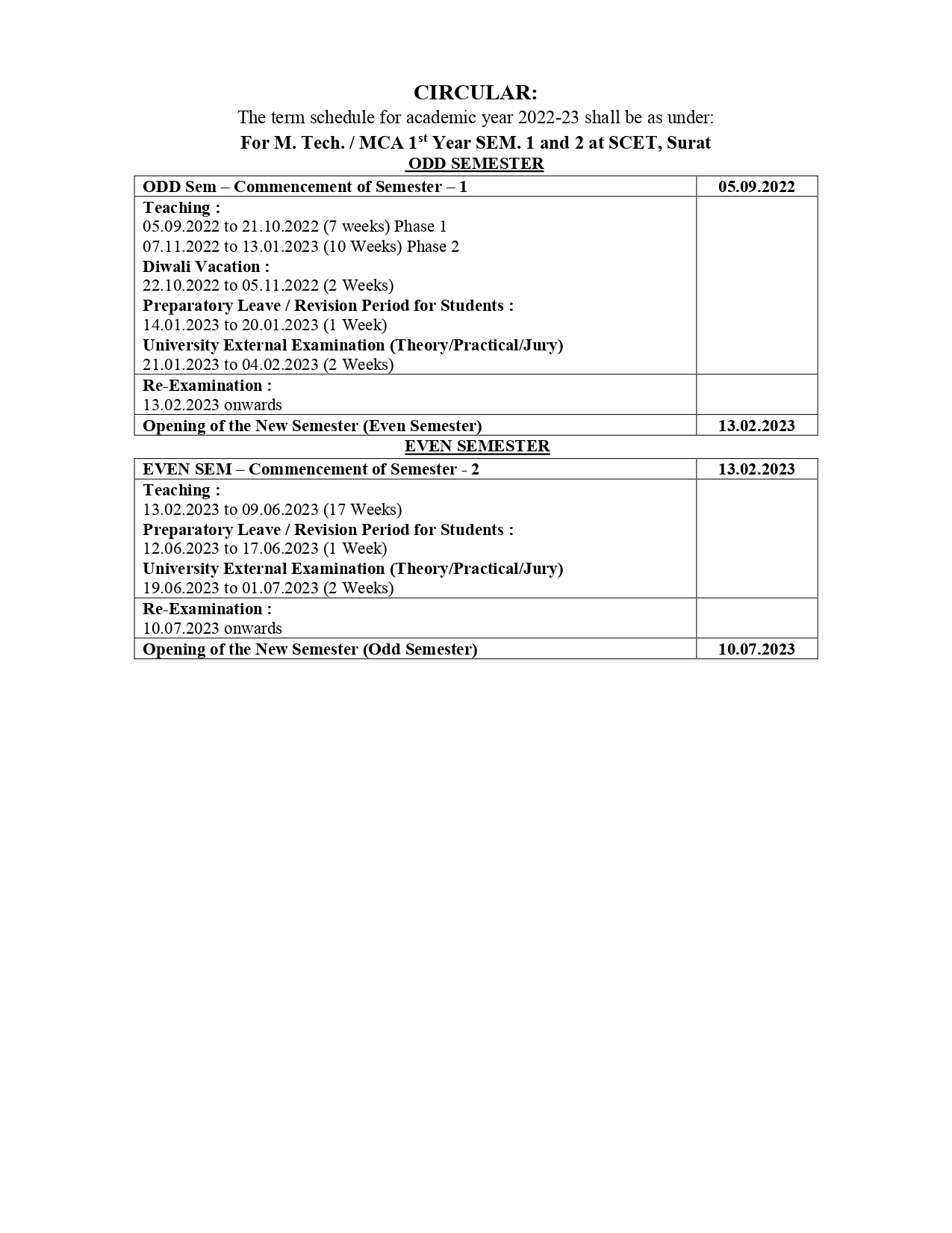 Academic Calendar Sarvajanik College of Engineering & Technology a